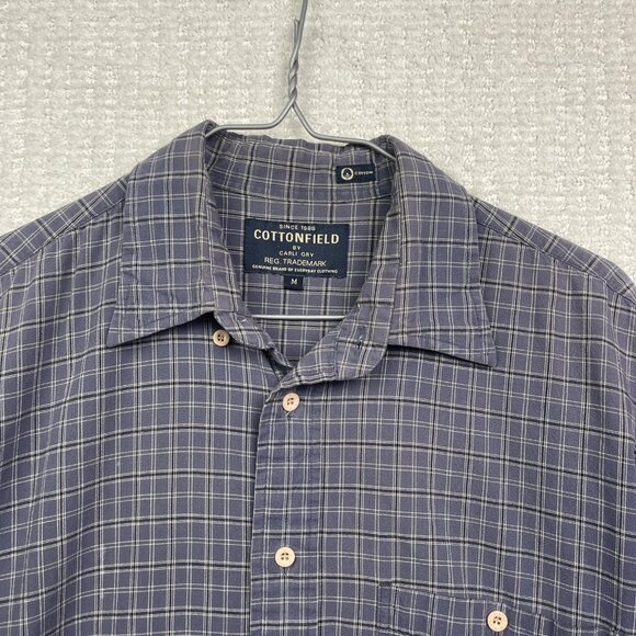Cottonfield by Carli Gry  Blue Plaid Button Up Shirt Mens M Camp Outdoor Hike - Picture 2 of 13